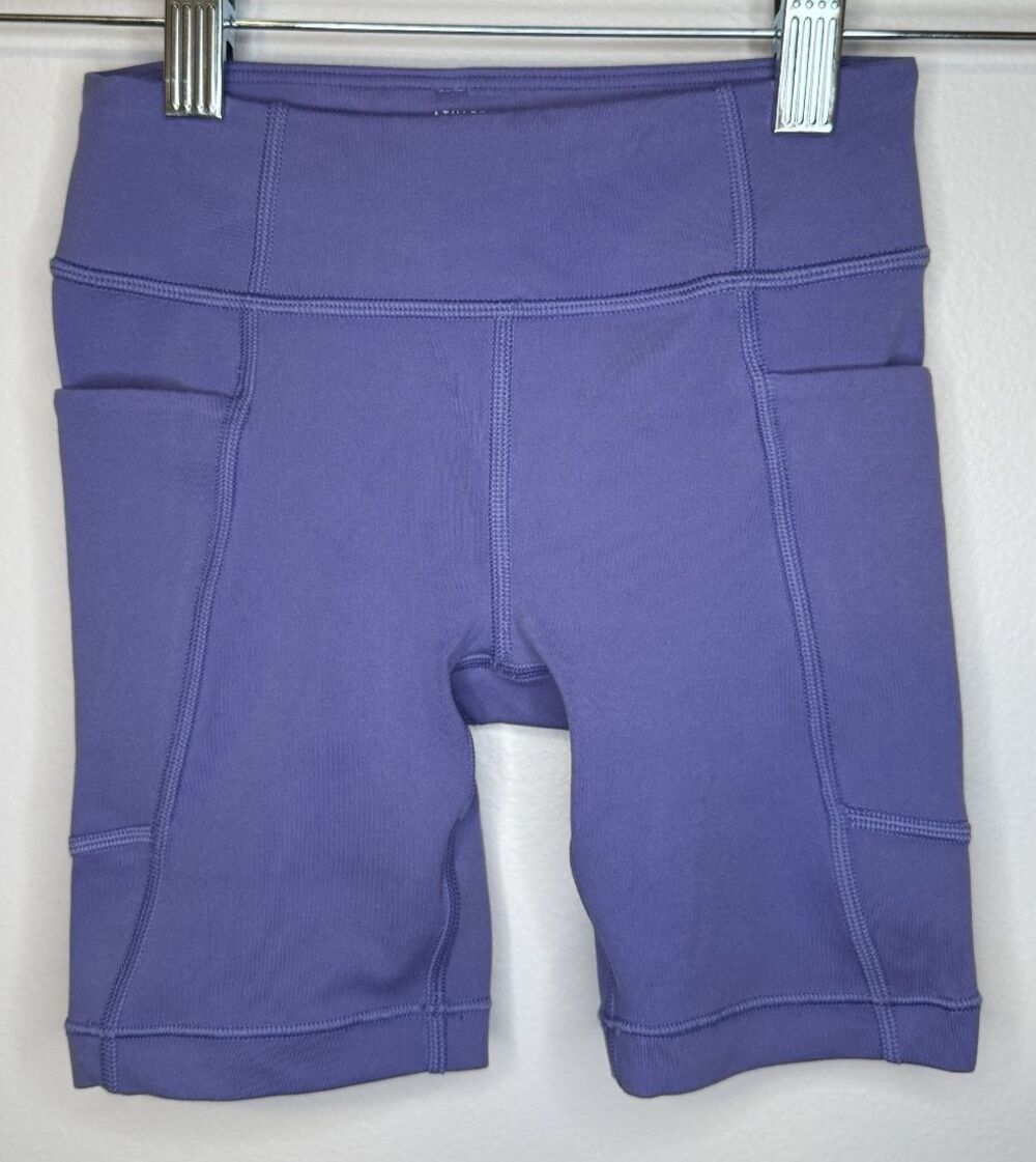Athleta Girl Stash Your Treasures Purple Bike Shorts XS 6 Pockets Powervita EUC